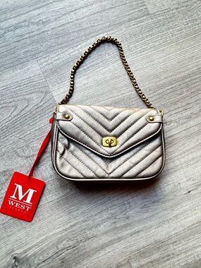 Metallic Gold Quilted Chain Crossbody Bag